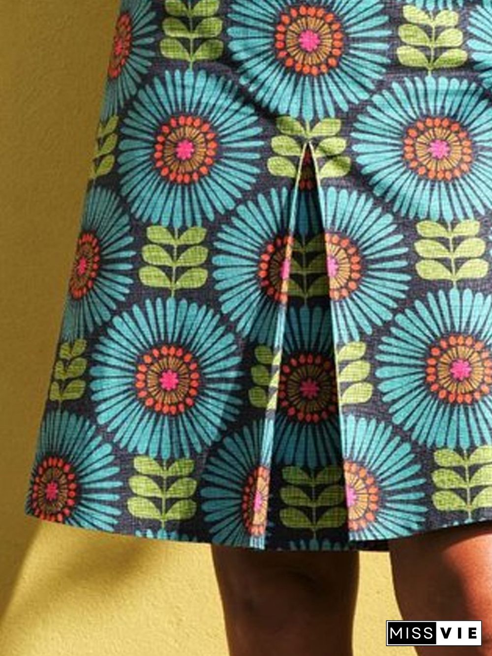 Blue Floral Casual Skirt