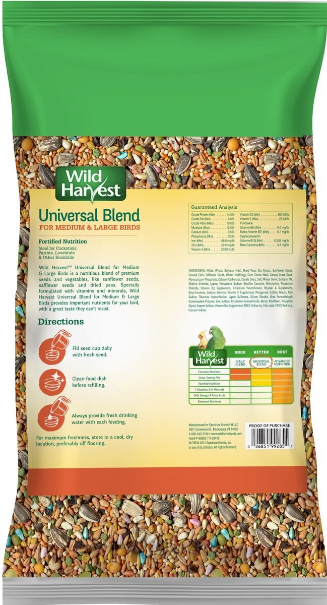 Wild Harvest Universal Blend Fortified Nutrition for Medium and Large Bird Birdfeed， 10-lb