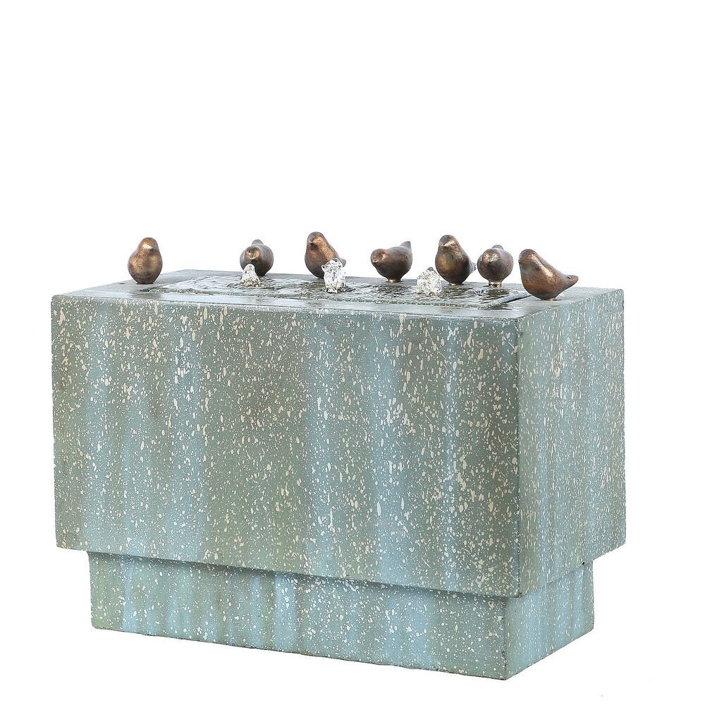 Patina Resin Bubbler Outdoor Fountain with LED Lights and Birds