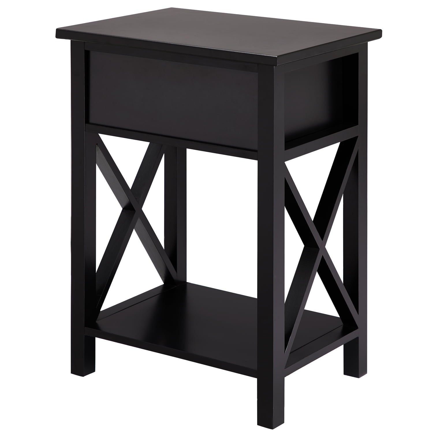 Alisa Bedside Table Set of 2 Night Stand Wooden End Tables Set of 2 Side Tables Bedroom Night Stands Bed Side Table/Night Stand End Small Nightstand - Color: Black, Quantity: Set of 2