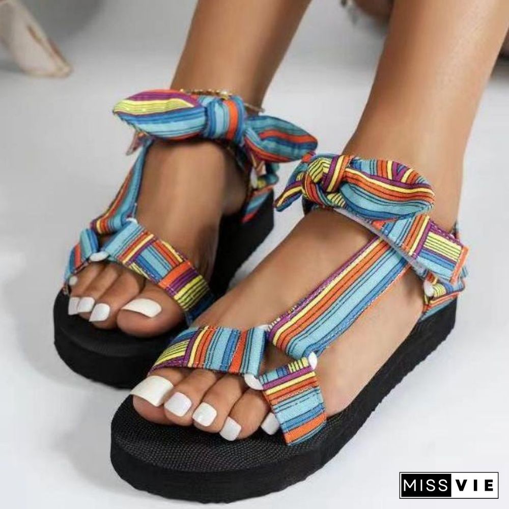 Women Multi-color Selection Bowknot Velcro Casual Sandals Shoes