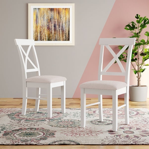 Wooden Kitchen Upholstered X-Back Dining Chairs (Set of 2)
