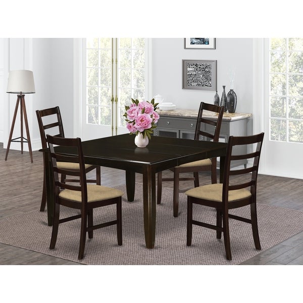 Wood Expandable Dining Set - Dining Table - Upholstered Linen Fabric Kitchen Chairs - Cappuccino Finish (Pieces Option)