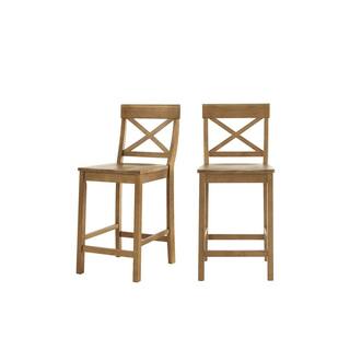 StyleWell Cedarville Patina Oak Finish Counter Stools with Cross Back (Set of 2) DC 2005 CTR-P