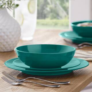 StyleWell Taryn Melamine Dinnerware Set in Gloss Malachite Green (Service for 4) AA21SETMAL