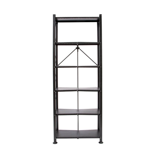 Origami 6 Tier Classic Stamped Steel Bookcase Organizer Storage Rack Black