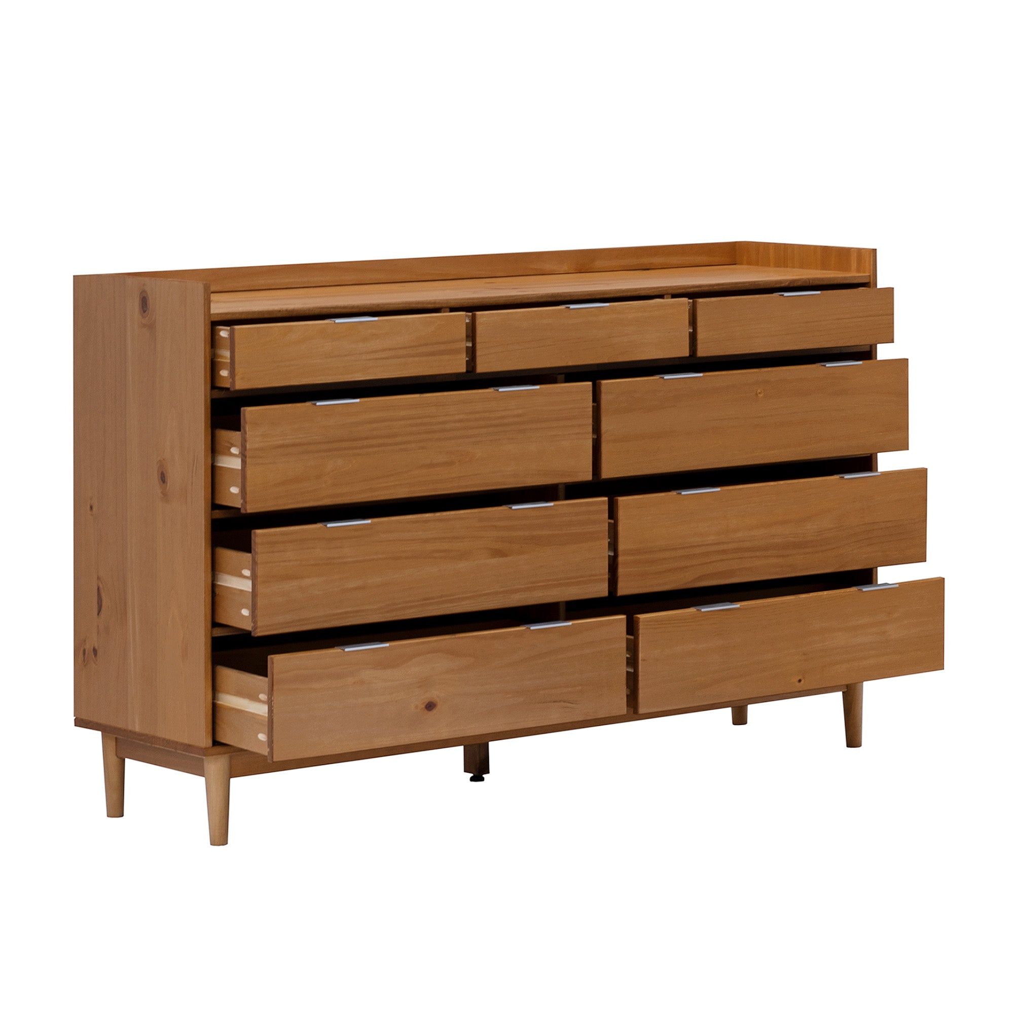 Manor Park Mid-Century Modern 9-Drawer Wood Dresser, Solid Caramel