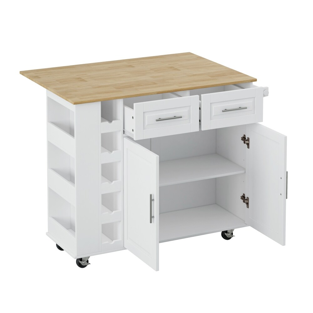 Kitchen Island Cart with 2 Door and 2 Drawers and Foldable Table Top