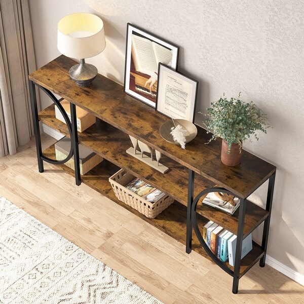 70.86 Inch Extra Long Sofa Table， 3 Tier Narrow Console Table with Storage Shelves