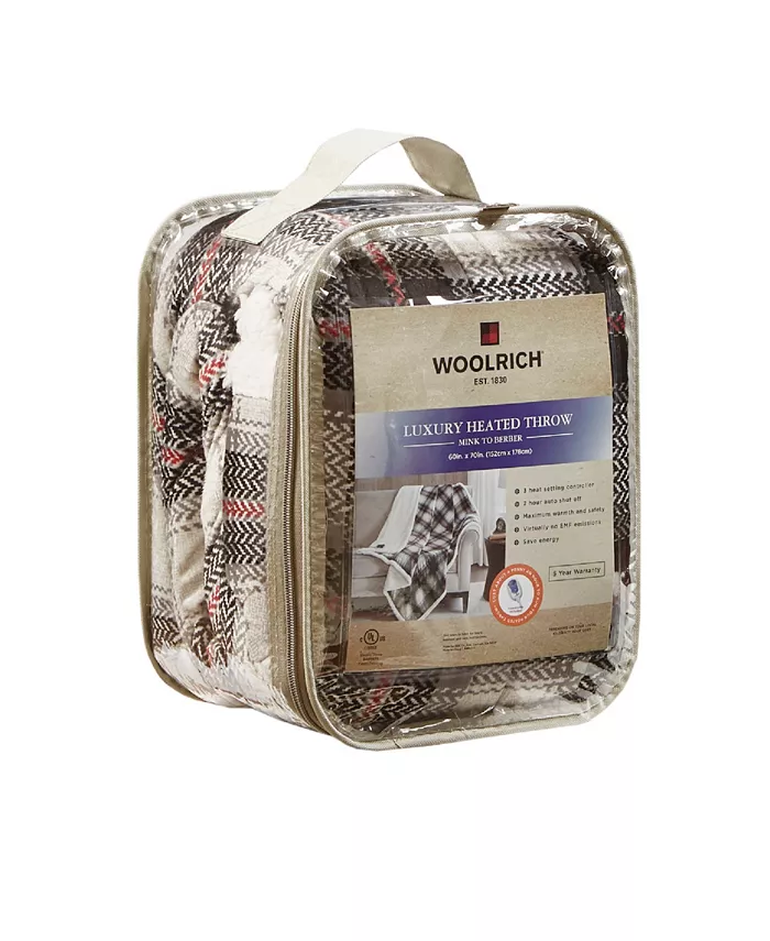 Woolrich Ridley Plaid Electric Faux-Mink to Berber Throw， 60