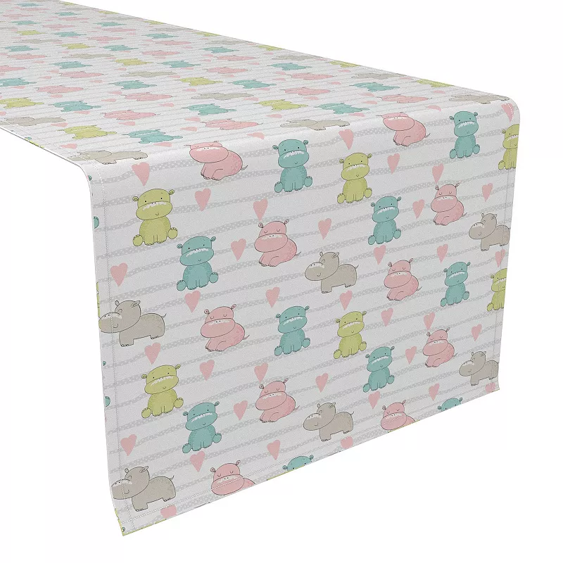 Table Runner， 100% Polyester， 12x72， Pastel Hippos