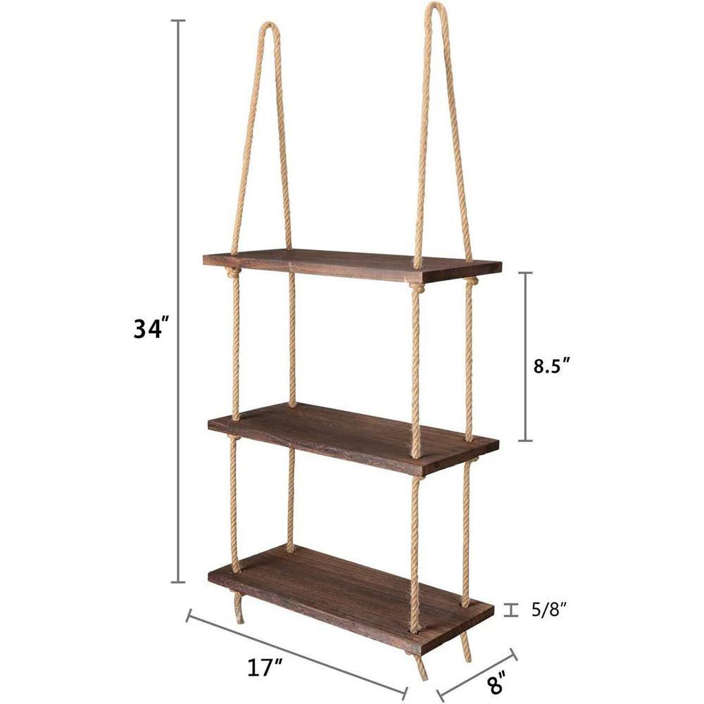 Hanging Rack 3-Tiers Wooden Wall Shelf Plant Storage Rack Decoration Bathroom Living Room Bedroom Apartment B07DLMP23H