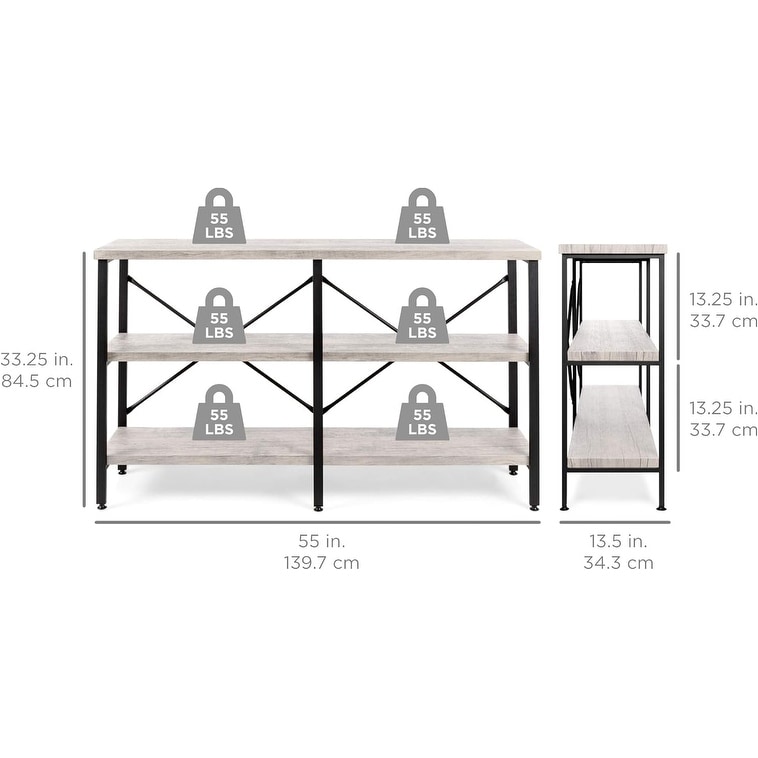 3 Tier 55in Rustic  Industrial Sofa Table with EVA Non Scratch Feet