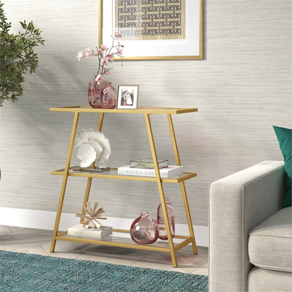 Maklaine Industrial  36  quotMetal Bookcase in Brass   Contemporary   Bookcases   by Homesquare  Houzz