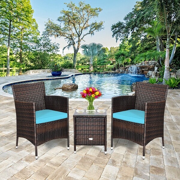 3 pcs Outdoor Rattan Wicker Furniture Set - Blue - 23.5