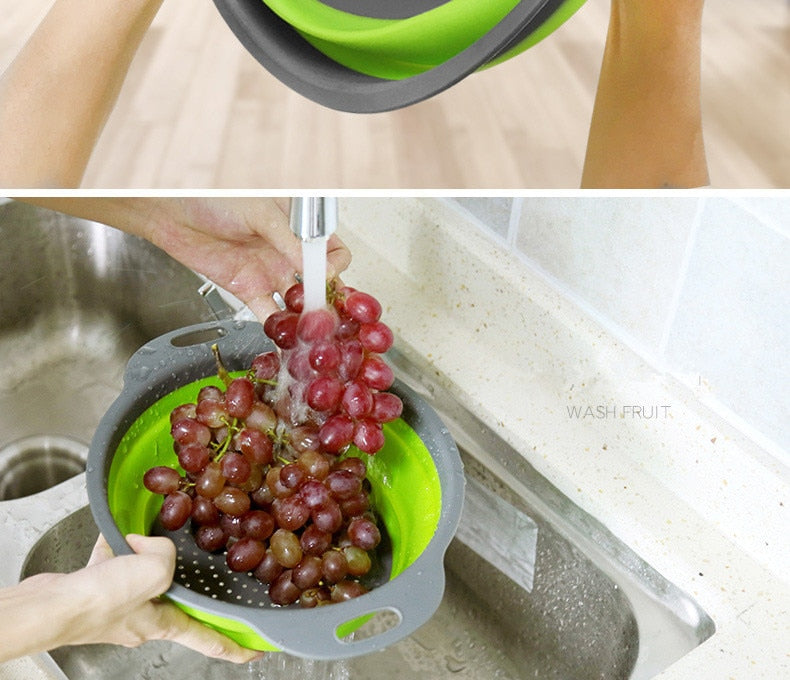 Collapsible Silicone Colander Strainer,Kitchen&Home Drain Basket,Foldable Fruit Vegetable Washing Filter Basin,