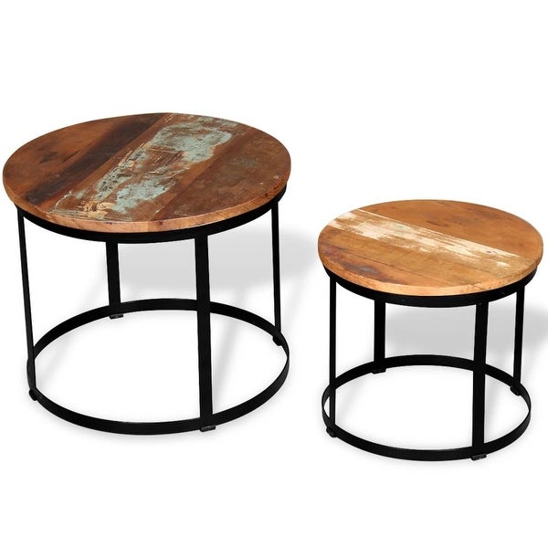 vidaXL Two Piece Coffee Table Set Solid Reclaimed Wood Round 19.7