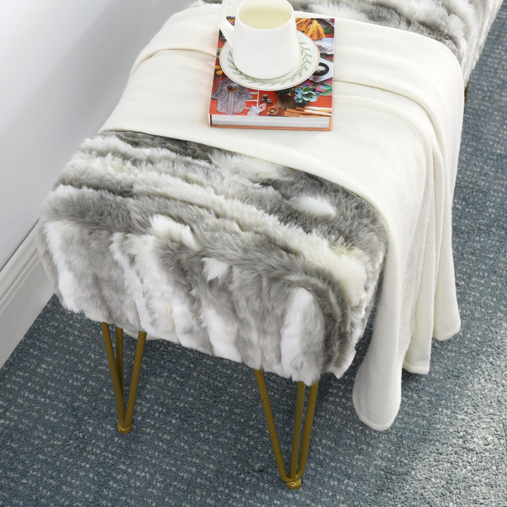 Soft Faux Fur Ottoman Fuzzy Entryway Bench Seat   Midcentury   Footstools And Ottomans   by BNF Home  Houzz