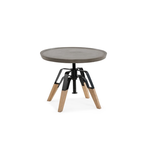 Round End Table with Concrete Top and Adjustable Height， Gray and Brown