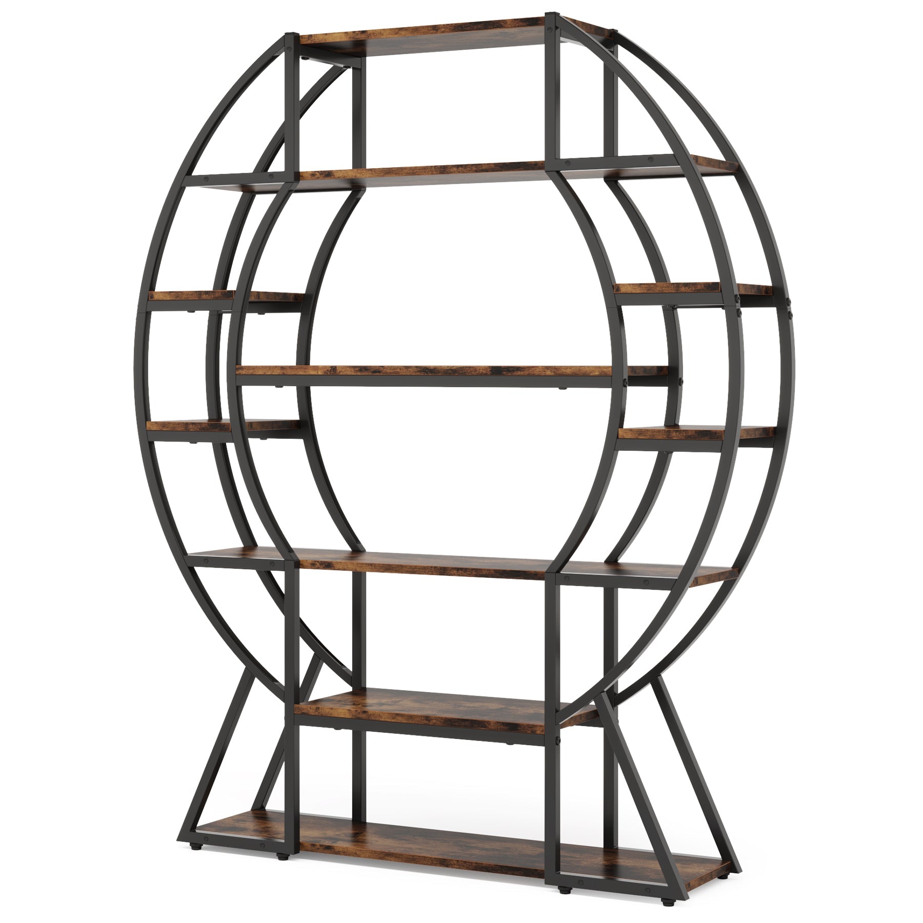 6-Tier Bookshelf, 69 Large Oval Triple Wide Bookcase with Metal Frame