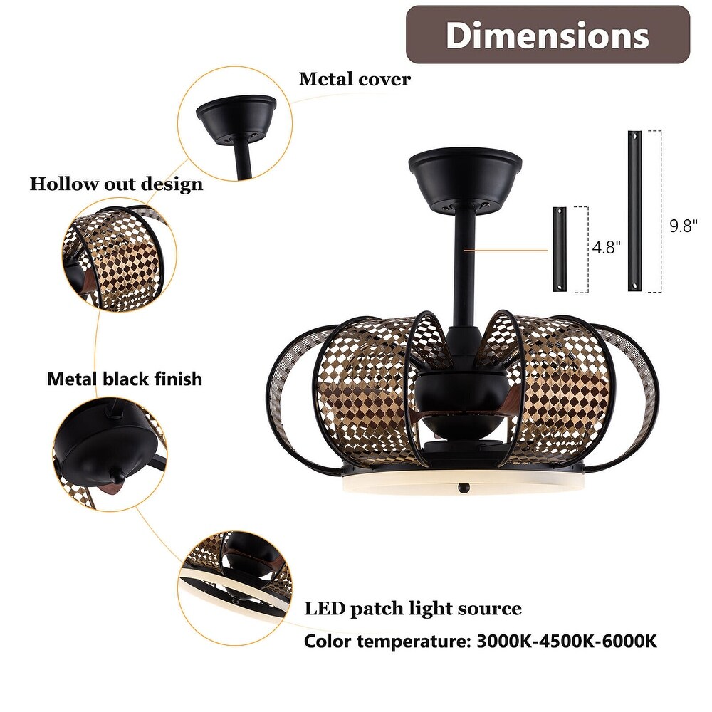 Retro 19'' Ceiling Fan Ceiling Mount Mesh Lampshade with Remote   19in