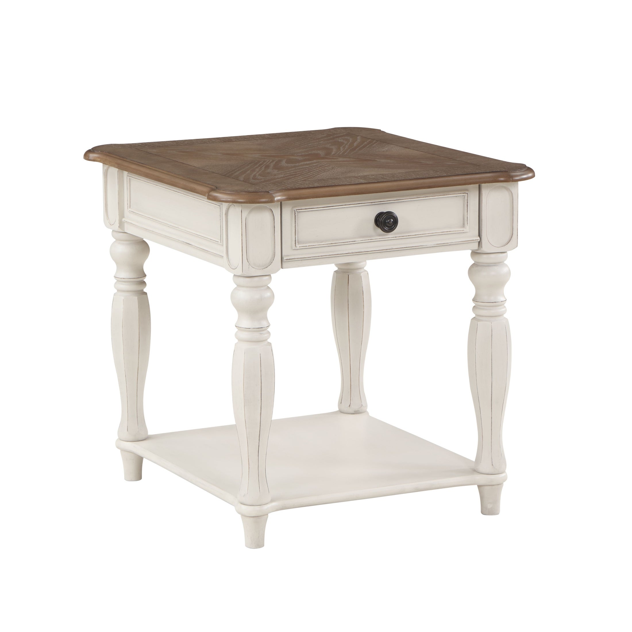 End Table in Oak and Antique White Finish