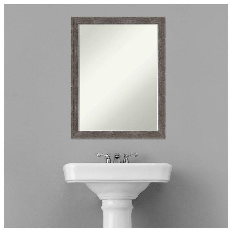 Pinstripe Lead Grey Petite Bevel Wood Bathroom Wall Mirror