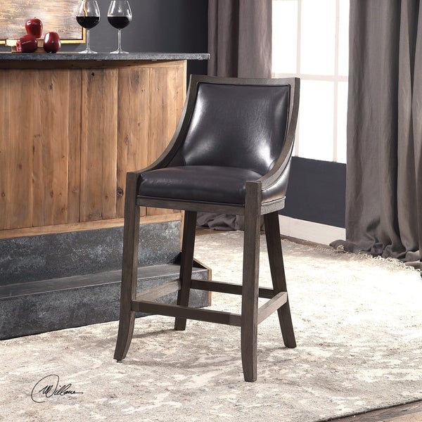 Uttermost Elowen Weathered Charcoal Brown Leather Counter Stool