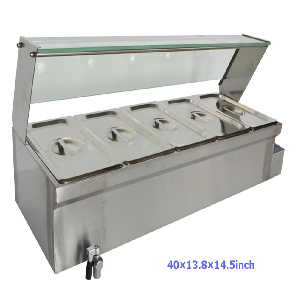 TECHTONGDA Commercial Food Warmer Stainless Steel Bain Marie Buffet Countertop 5-Pot Electric Steam Table 6