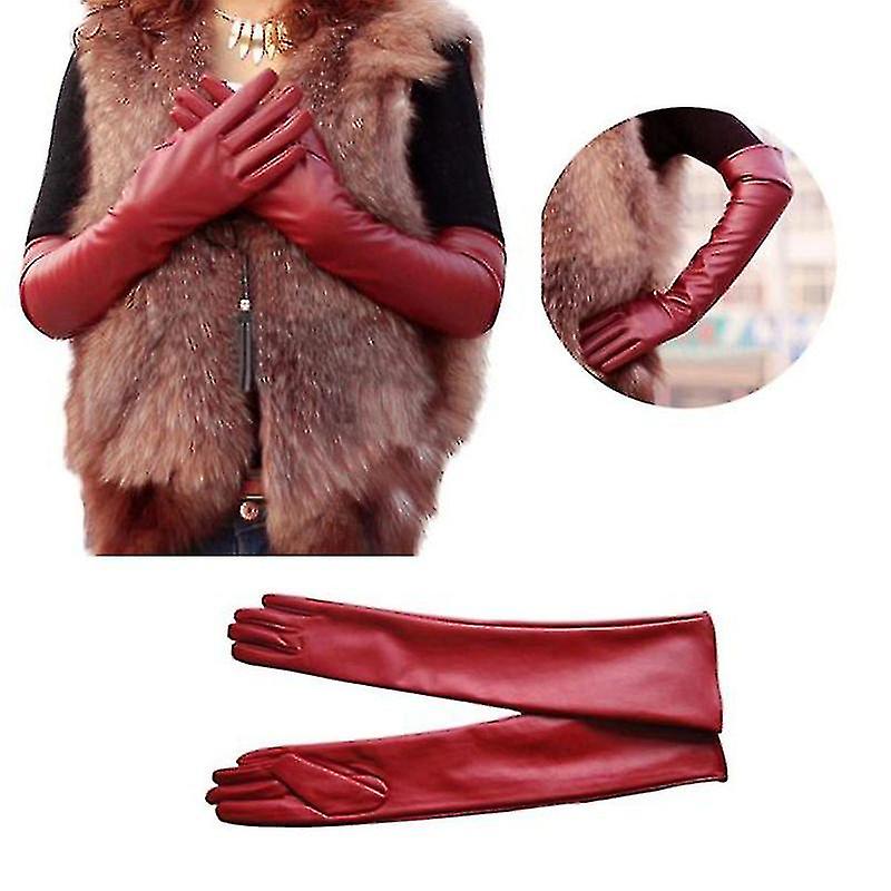 Women Long Leather Gloves Full Finger Winter Elbow Opera Ladies Gloves