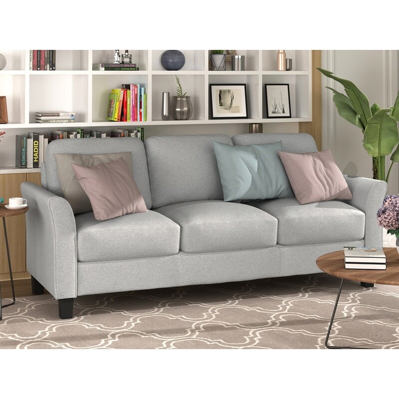 AOOLIVE 3 Seat Sofa Living Room Linen Fabric Sofa (Light Gray)