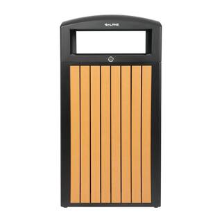 Alpine Industries 40 Gal. Cedar Steel All-Weather Commercial Outdoor Trash Can Receptacle with Lid 471-40-WD-CD