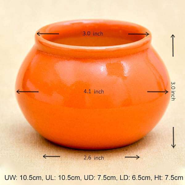 3 inch (8 cm) Handi Shape Round Ceramic Pot (Orange) (set of 3)