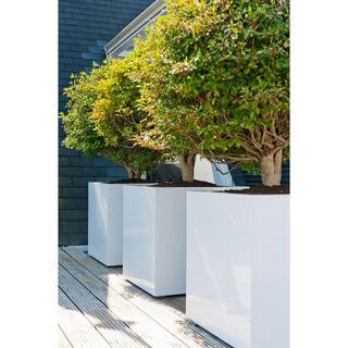 PotteryPots Block Medium 16 in. Tall Mat White Fiberstone Indoor Outdoor Modern Square Planter E1003-40-MW