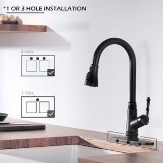 ELLOALLO Touchless Single Handle Deck Mount Gooseneck Pull Down Sprayer Kitchen Faucet with Deckplate in Matte Black EKF-B-T812