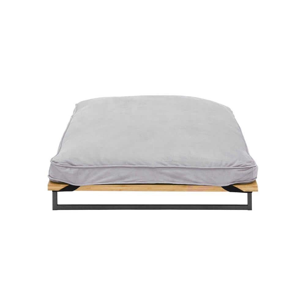 TEAMSON PETS Hassan Large Elevated Dog Bed with Platform and Metal Frame Plus Washable Cushion for Big Dogs Up to 77 lbs. Gray ST-M10008