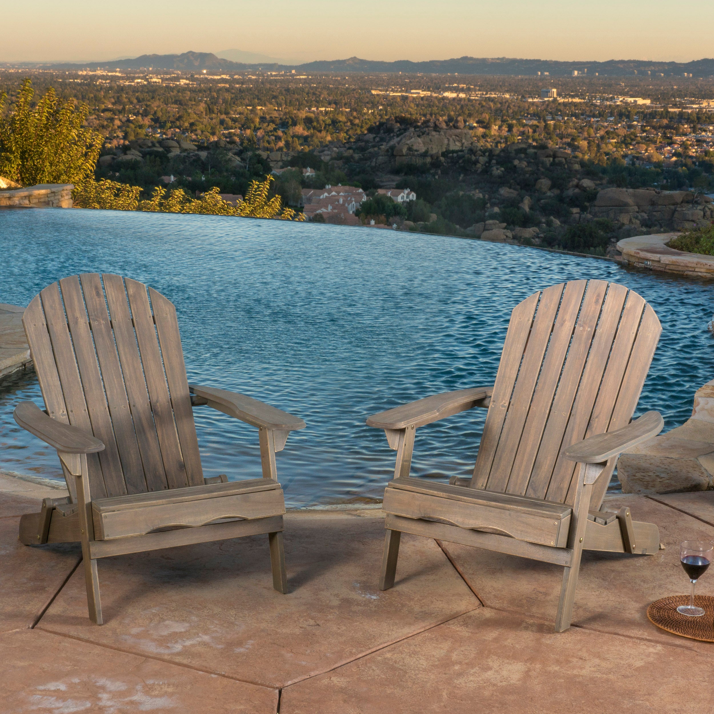 Katherine Outdoor Acacia Wood Adirondack Recliner With Pull Out Footrest