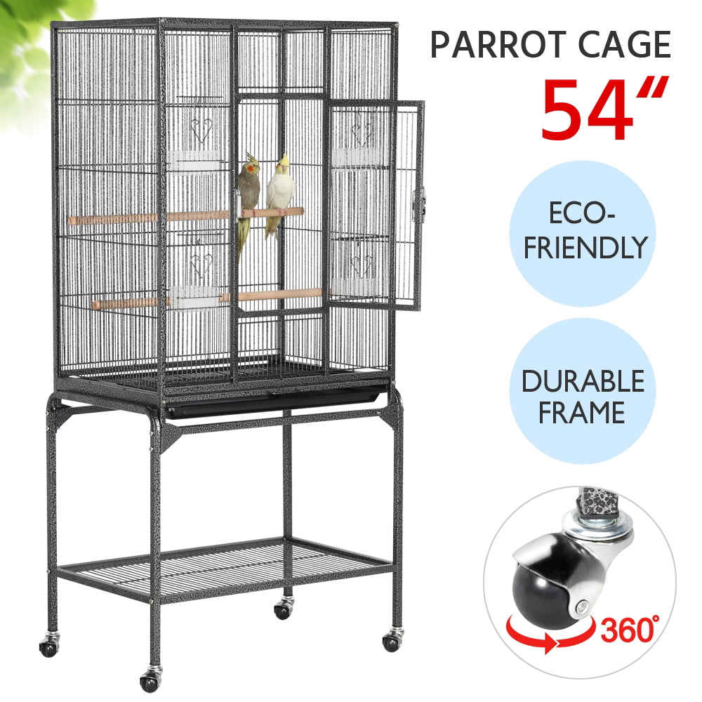 generic 54''H Large Rolling Metal Parrot Cage Bird Cage with Detachable Stand for Conures Parakeets Cockatiels， Hammered Black