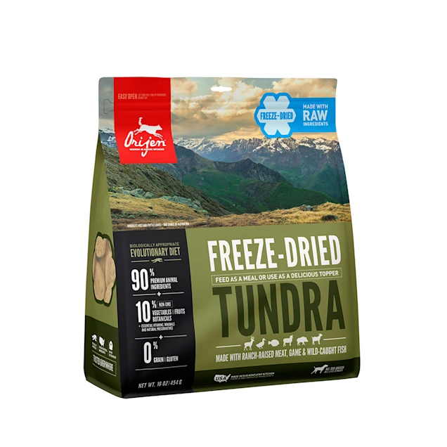 ORIJEN Tundra Recipe Grain Free High Protein Premium Raw Meat Freeze Dried Dog Food， 16 oz.