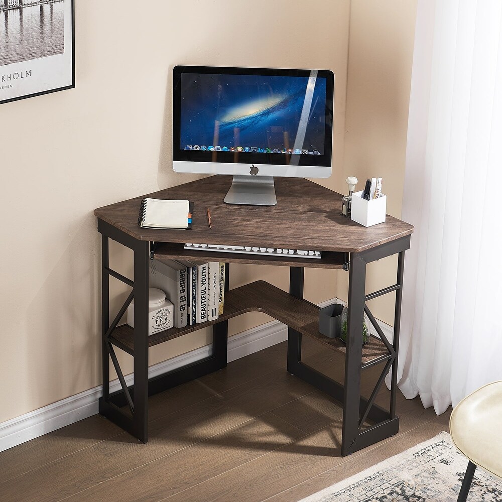 Javlergo Corner Computer Desk with Keyboard Tray  Study Writing Workstation Table for College Dorm Home Office