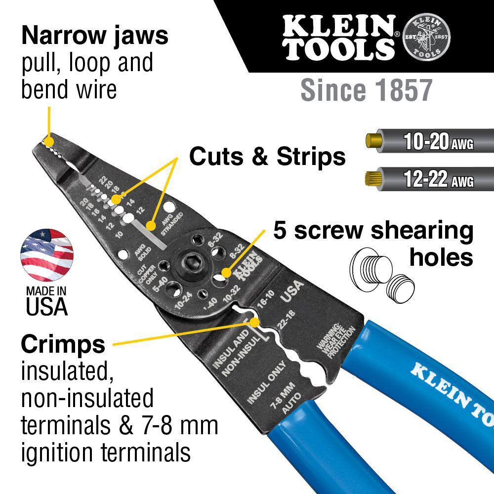 Klein Tools Long Nose Multi Tool Wire Stripper Wire Cutters Crimping Tool 1010