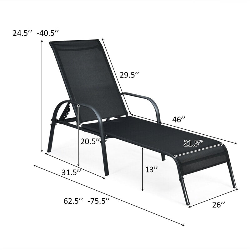 2 Pcs 5-Position Fabric Folding Outdoor Chaise Lounge Chairs, Lightweight Pool Chairs Patio Lawn Recliner Sun Lounger