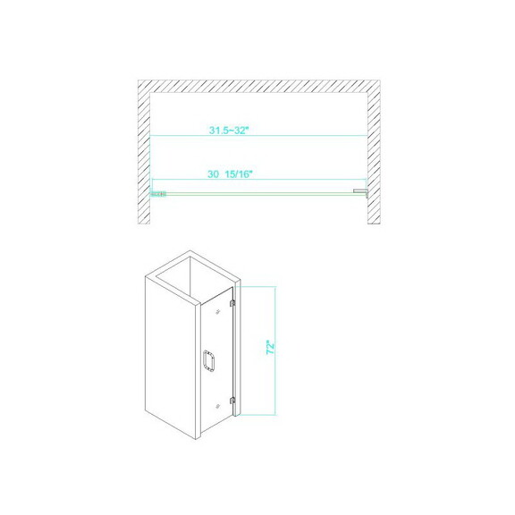 Hinged Frameless Glass Shower Door 31.5 32 in.W x ...