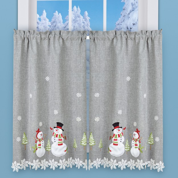 Collections Etc Lace Bordered Snowman Curtains