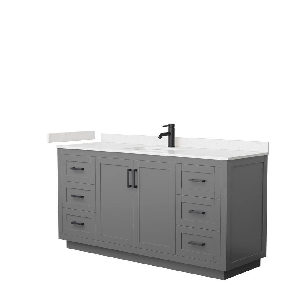 Wyndham Collection Miranda 66 in. W x 22 in. D x 33.75 in. H Single Bath Vanity in Dark Gray with Carrara Cultured Marble Top WCF292966SGBC2UNSMXX