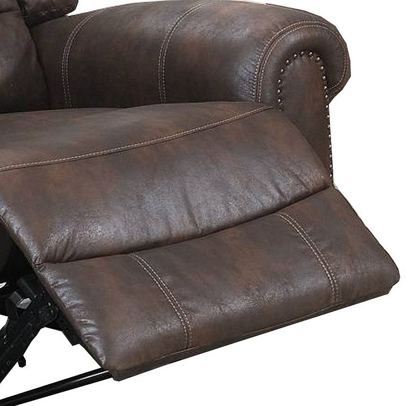 Leatherette Manual Motion Recliner with Tufted Back， Brown