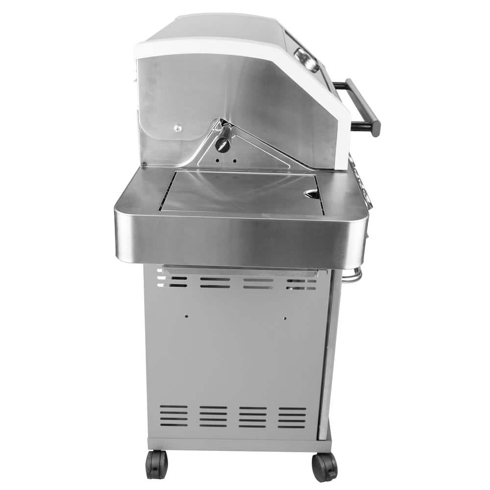 Monument Grills 4-Burner Propane Gas Grill in Stainless with Clear View Lid, LED Controls, Side and Sear Burners 35633