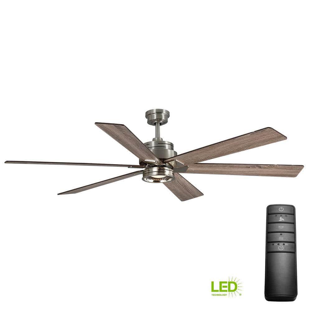 Home Decorators Collection Statewood 70 in Indoor LED Brushed Nickel Ceiling Fan with Light Kit Downrod Remote Control and 6 Reversible Blades