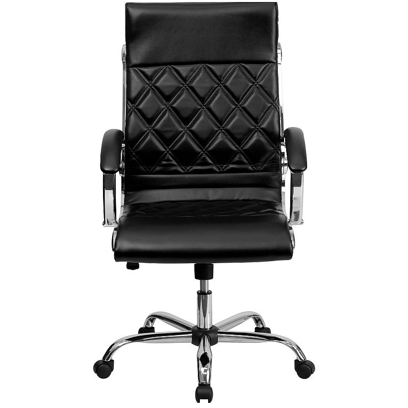 Emma and Oliver High Back Quilted Black LeatherSoft Swivel Office Chair with Arms