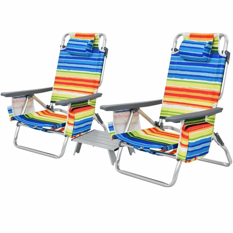 2 Packs 5 Position Outdoor Folding Backpack Beach Table Chair Reclining Chair Set   23.5\